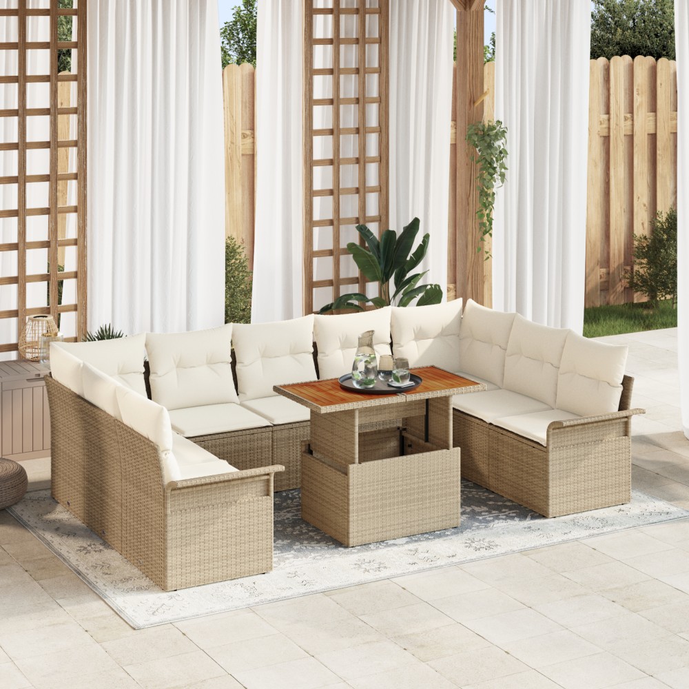 vidaXL Set de canapele pentru grădină cu pernă 10 pcs bej și crem
