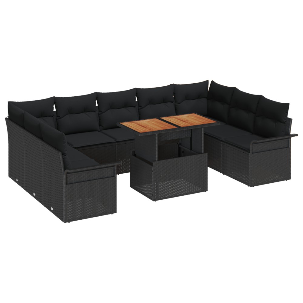 vidaXL Set de canapele pentru grădină 10 pcs Negru 100 x 55 x 73 cm