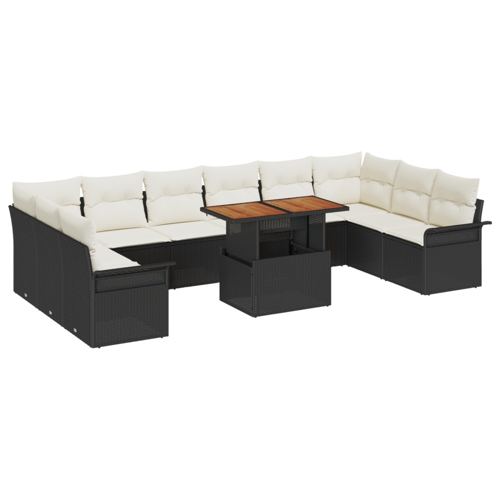 vidaXL Set de canapele pentru grădină cu pernă 11 pcs negru și crem