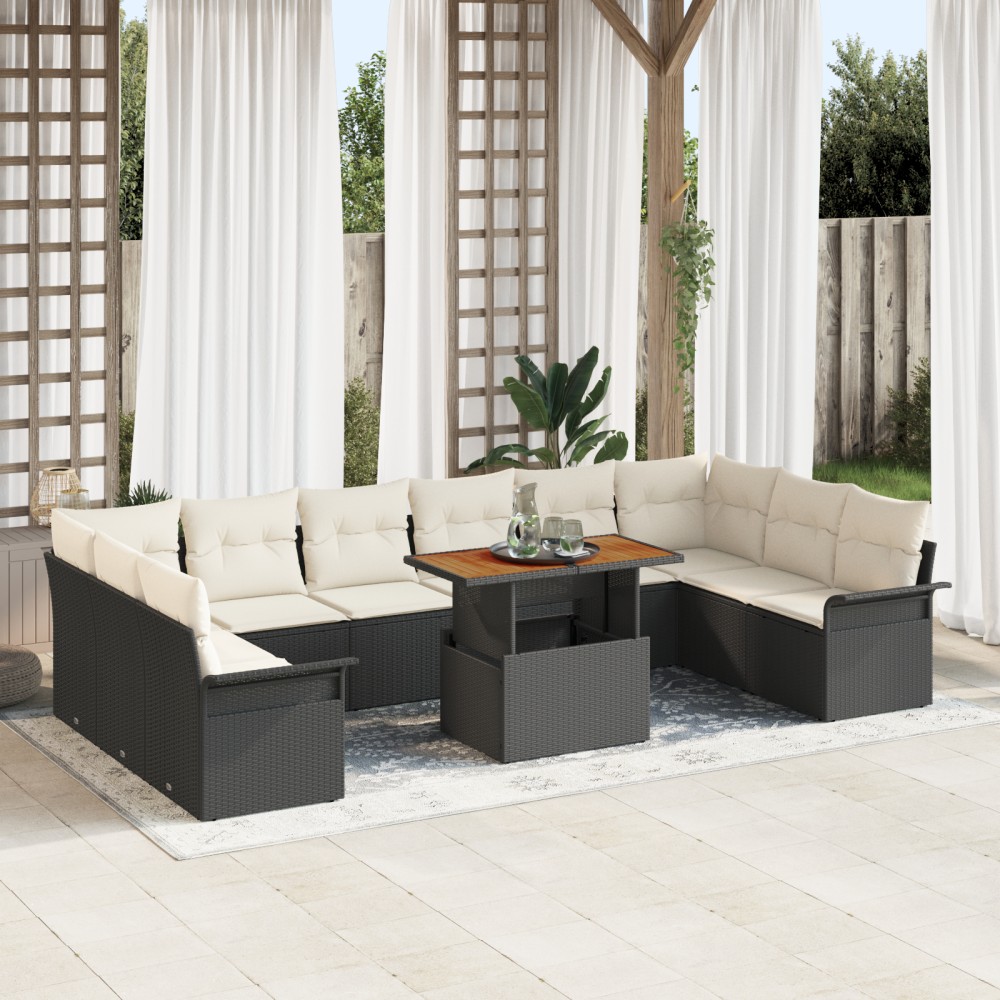 vidaXL Set de canapele pentru grădină cu pernă 11 pcs negru și crem
