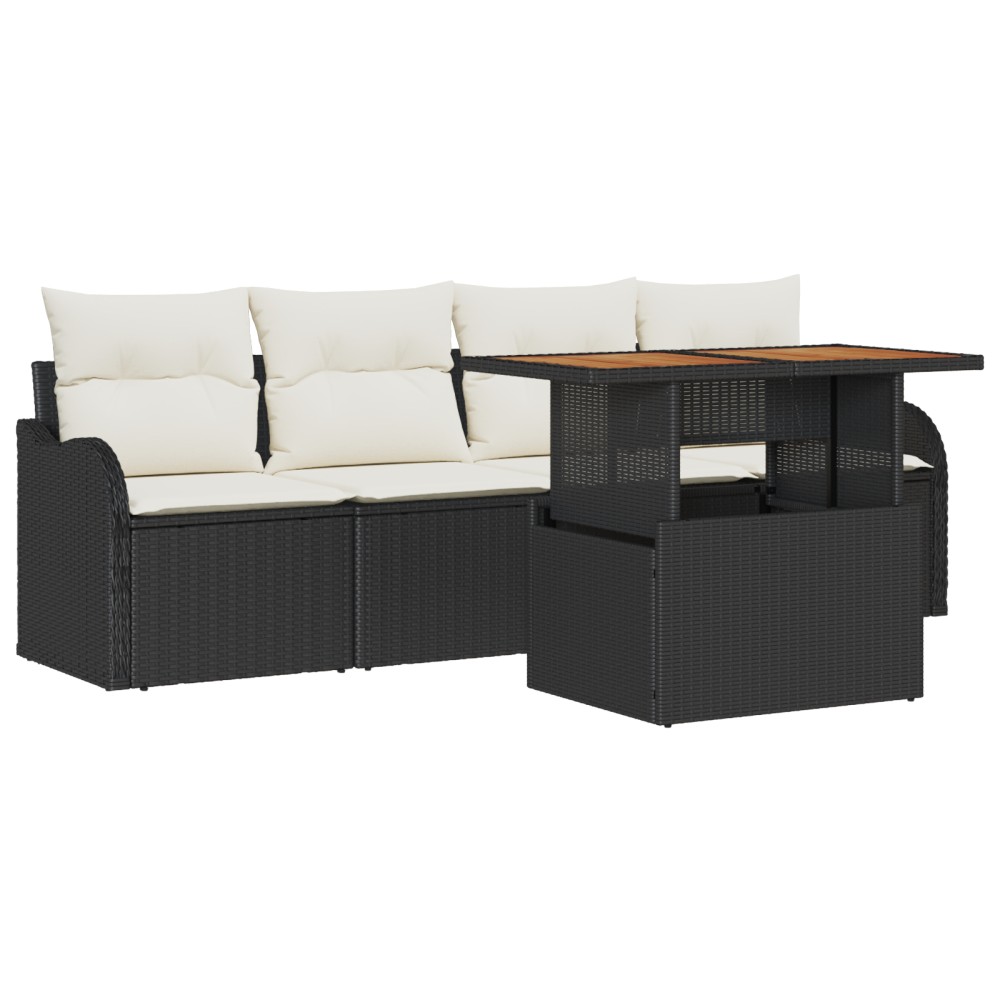 vidaXL Set de canapele pentru grădină cu pernă 5 pcs negru și crem