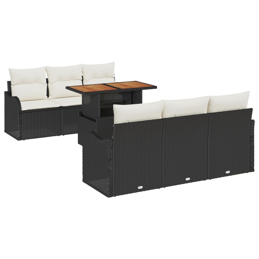 vidaXL Set de canapele pentru grădină cu pernă 7 pcs negru și crem