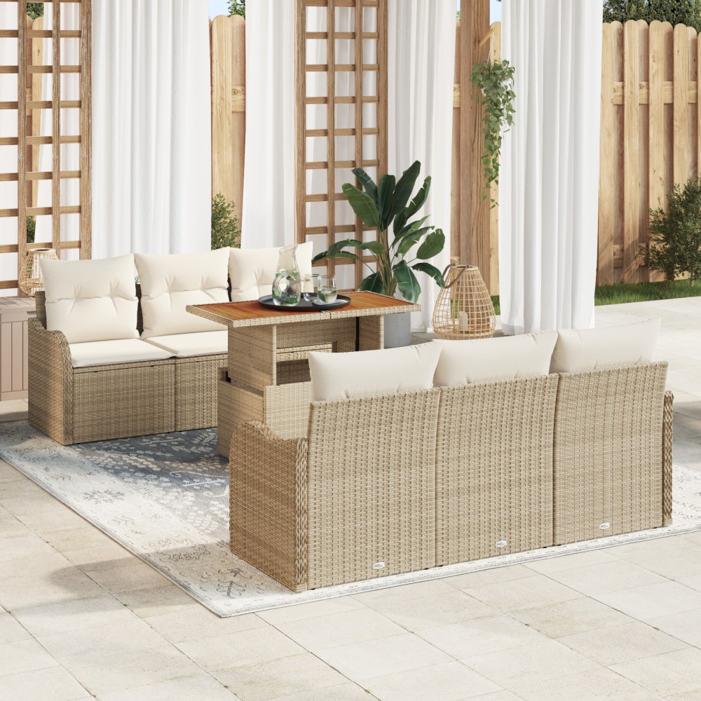 vidaXL Set de canapele pentru grădină cu pernă 7 pcs bej și crem