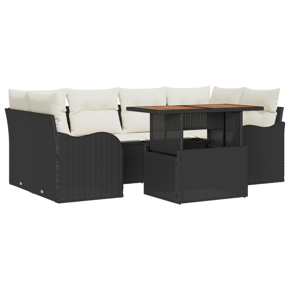 vidaXL Set de canapele pentru grădină cu pernă 7 pcs negru și crem