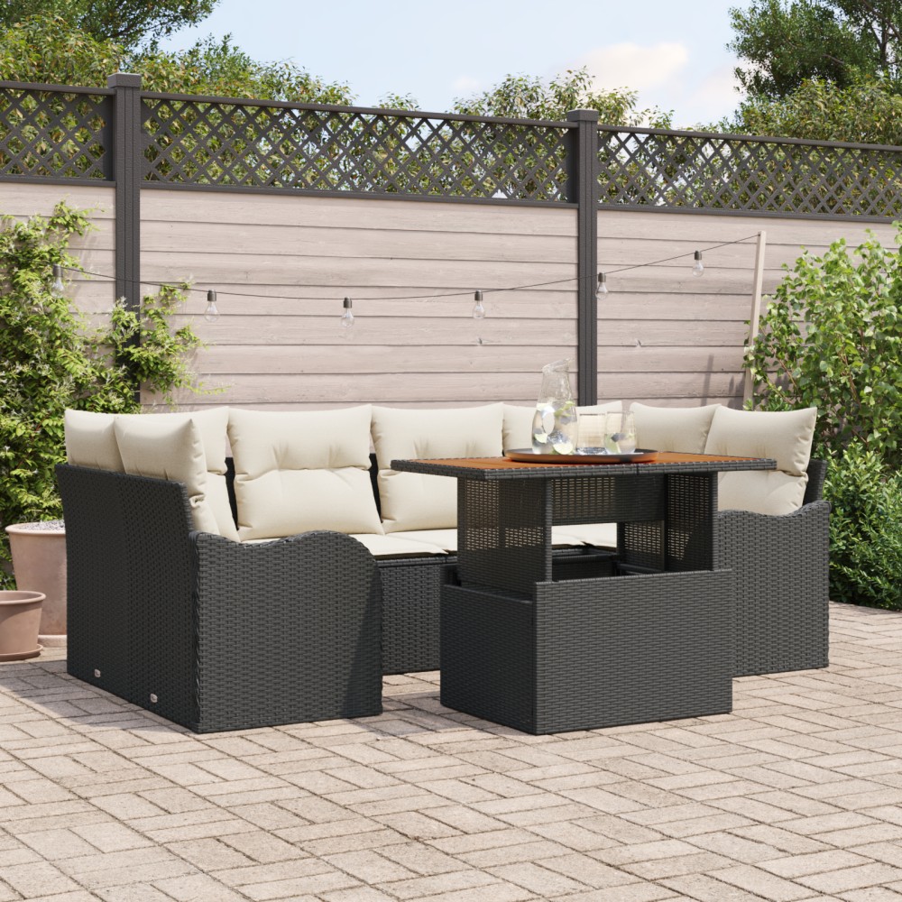 vidaXL Set de canapele pentru grădină cu pernă 7 pcs negru și crem
