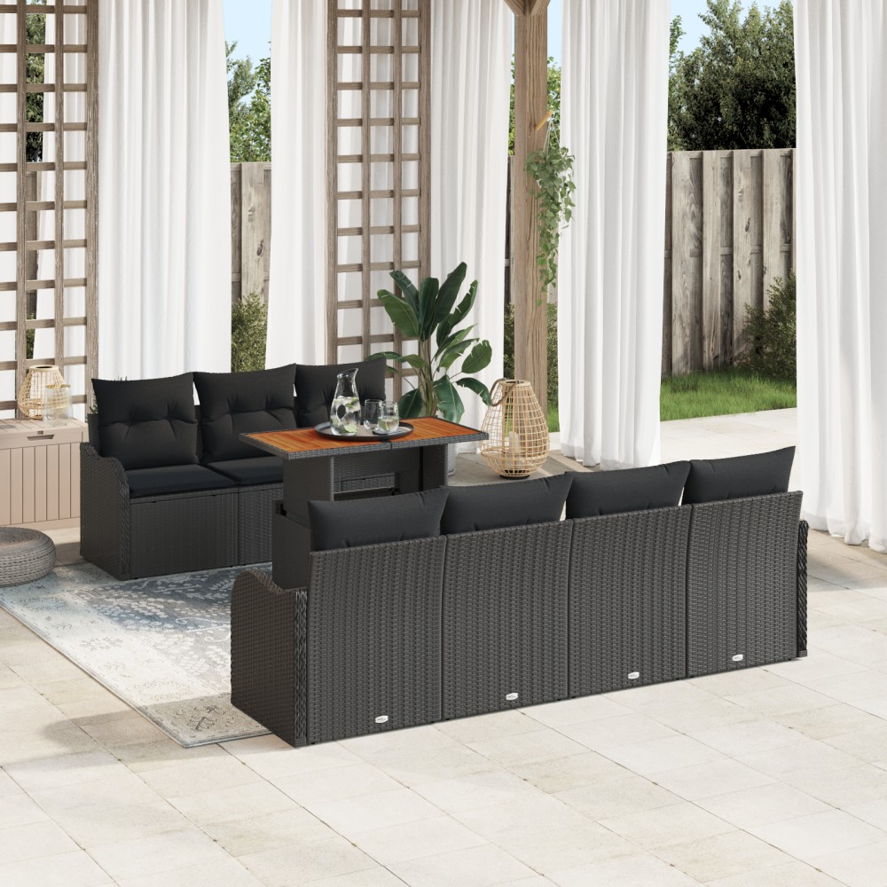 vidaXL Set de canapele pentru grădină 8 pcs Negru 100 x 55 x 73 cm