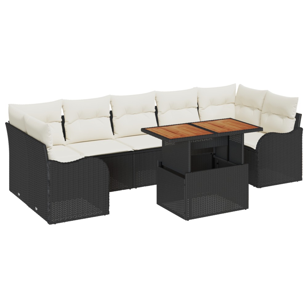 Set 8 Piese Grădină cu Perne vidaXL Negru Poliratan Acacia