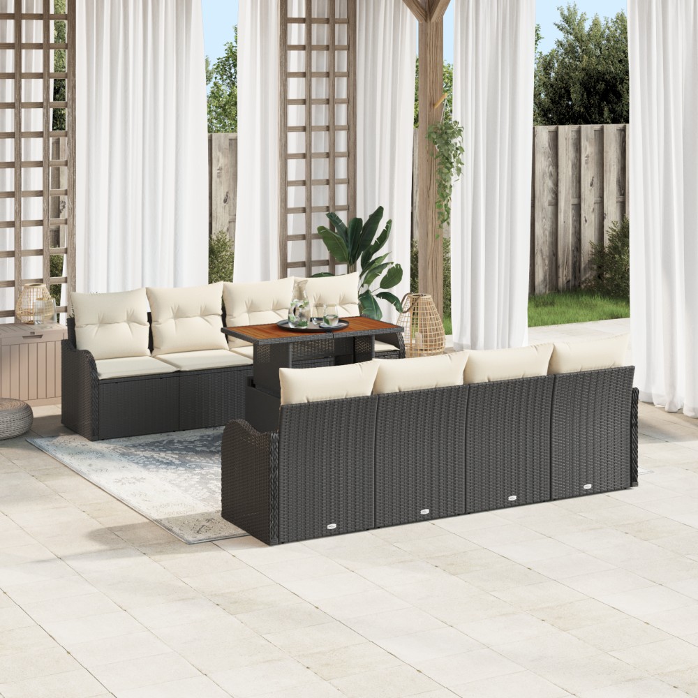 vidaXL Set de canapele pentru grădină cu pernă 7 pcs negru și crem