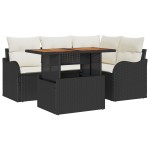 vidaXL Set de canapele pentru grădină cu pernă 5 pcs negru și crem