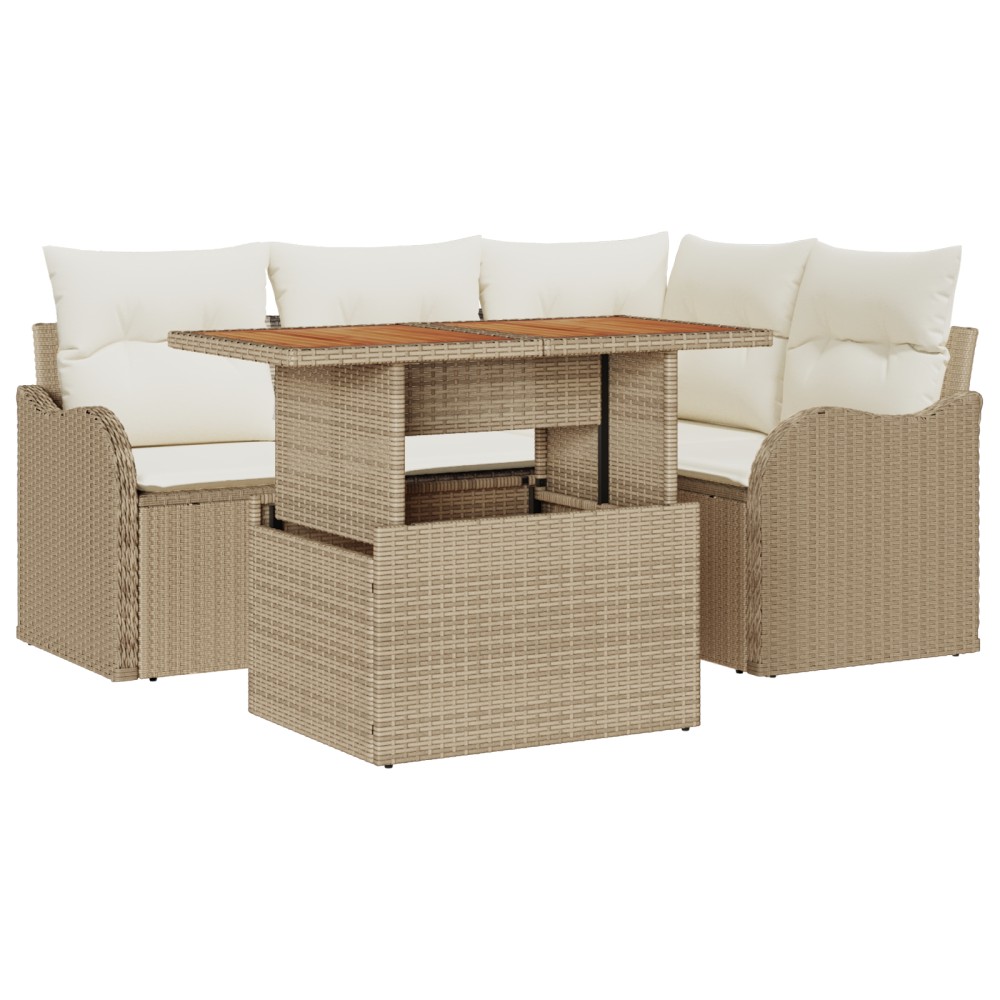 vidaXL Set de canapele pentru grădină cu pernă 5 pcs bej și crem