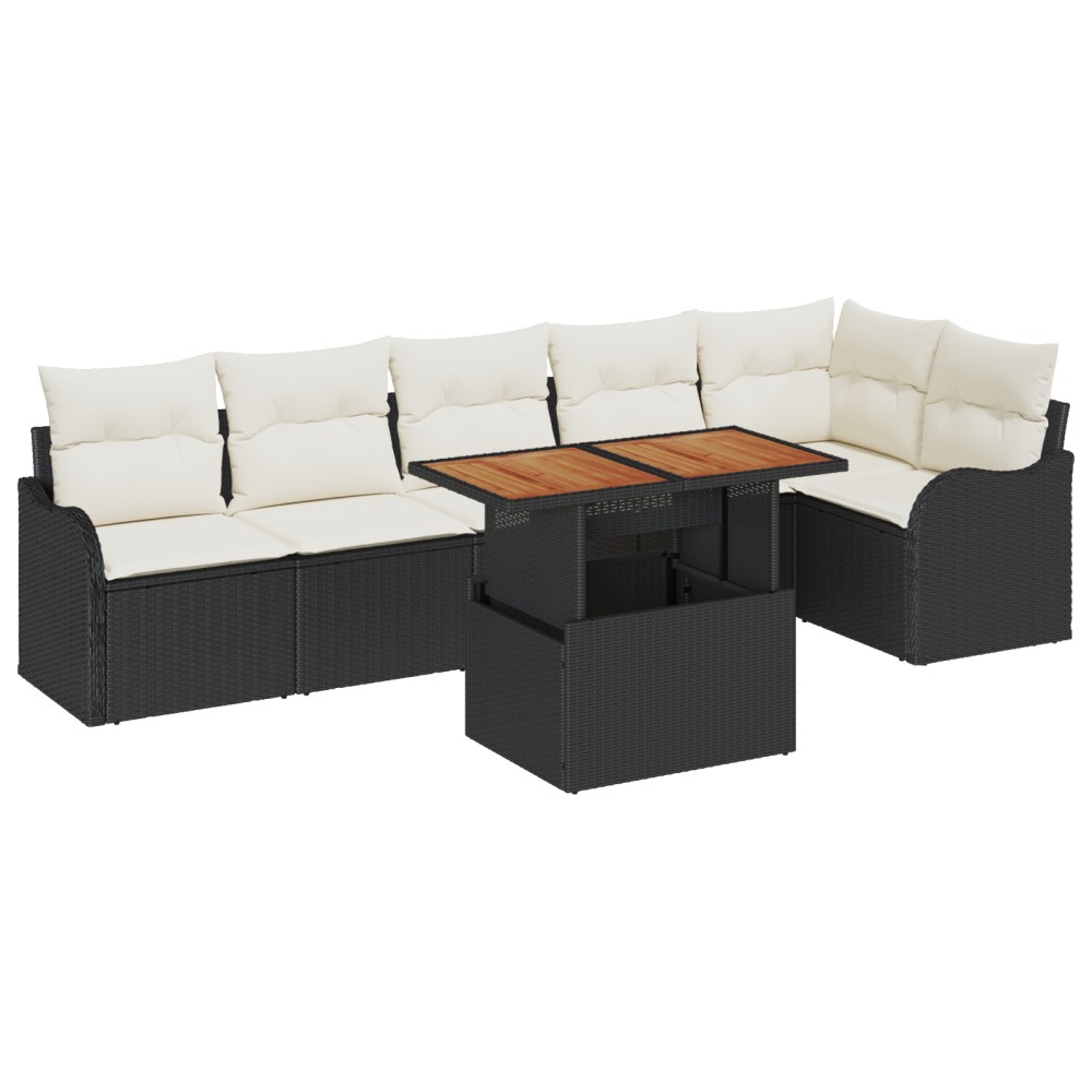 vidaXL Set de canapele pentru grădină cu pernă 7 pcs negru și crem