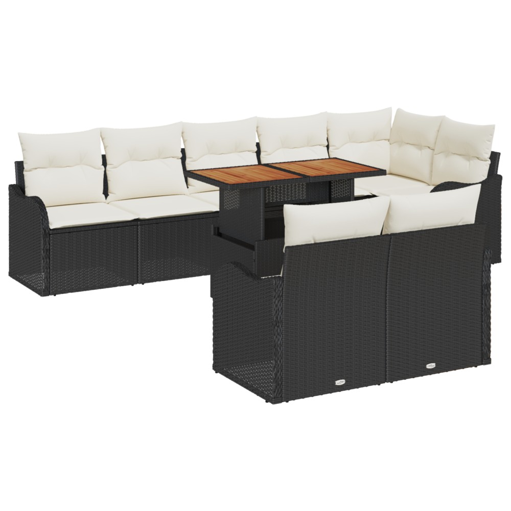 Set canapea de grădină 9 piese cu perne Negru Poliratan Acacia