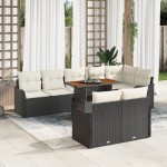 Set canapea de grădină 9 piese cu perne Negru Poliratan Acacia Set canapea de grădină 9 piese cu perne Negru Poliratan Acacia