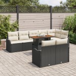 Set canapea de grădină 9 piese cu perne Negru Poliratan Acacia Set canapea de grădină 9 piese cu perne Negru Poliratan Acacia