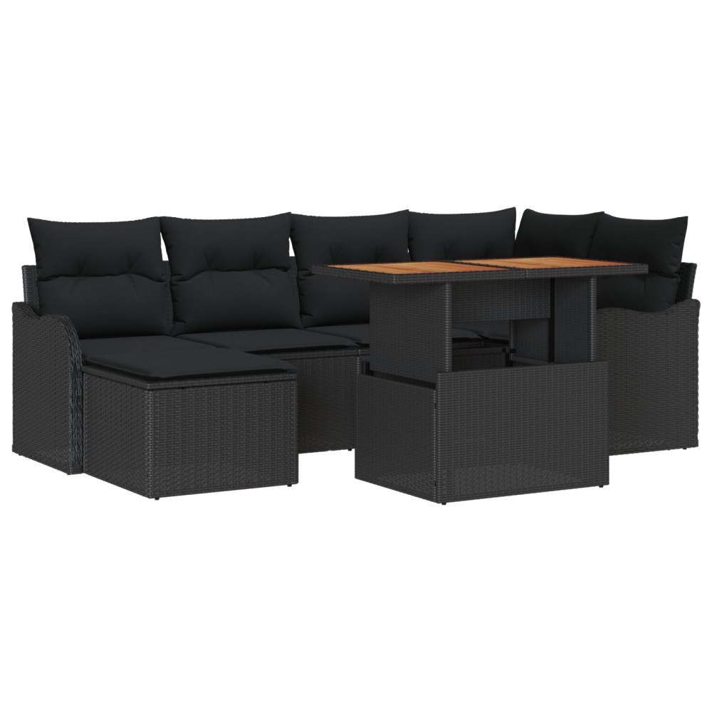 vidaXL Set de canapele pentru grădină cu pernă 7 pcs Negru