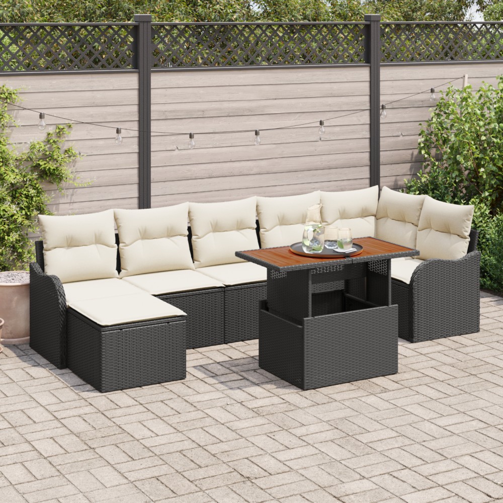 vidaXL Set de canapele pentru grădină cu pernă 8 pcs negru și crem