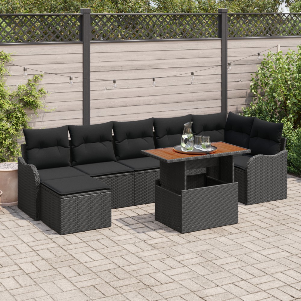 vidaXL Set de canapele pentru grădină cu pernă 8 pcs Negru