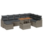 Set 9 piese canapea grădină cu perne gri Ratan Poli Acacia Set 9 piese canapea grădină cu perne gri Ratan Poli Acacia