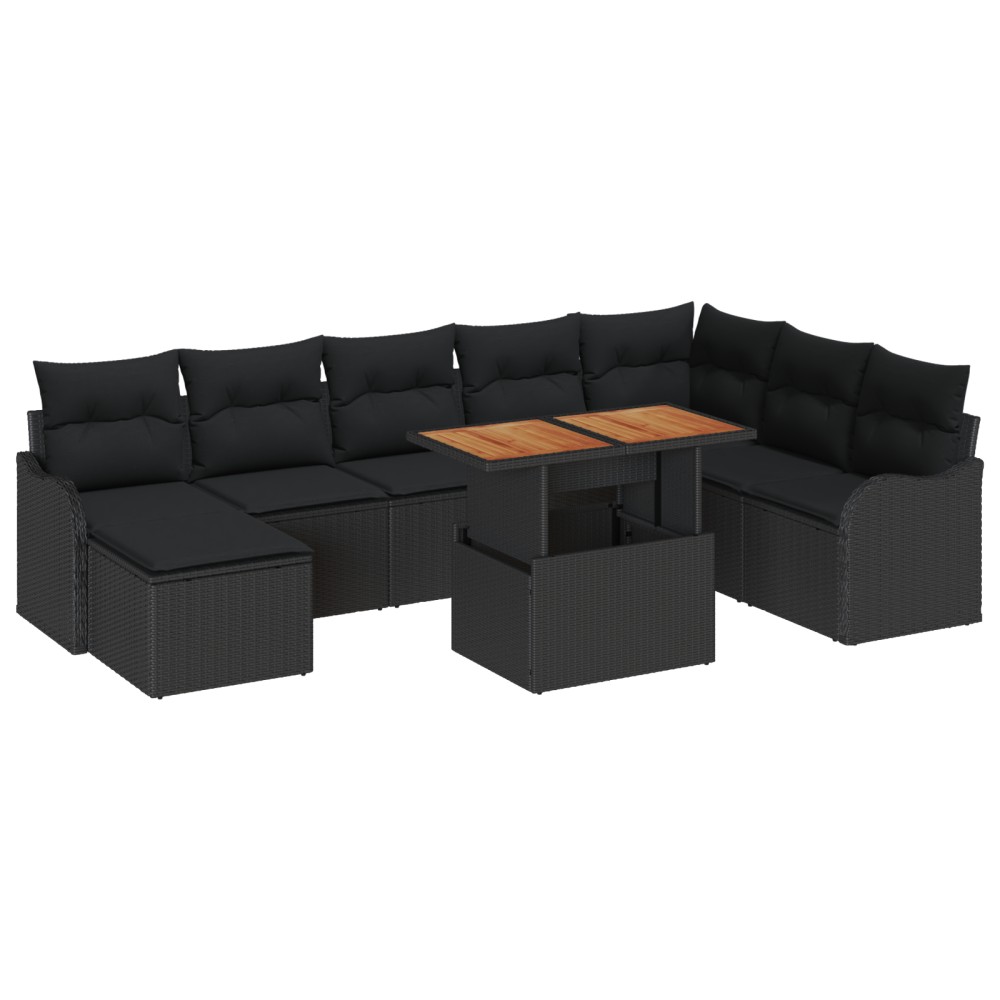 vidaXL Set de canapele pentru grădină cu pernă 9 pcs Negru