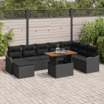 vidaXL Set de canapele pentru grădină cu pernă 9 pcs Negru vidaXL Set de canapele pentru grădină cu pernă 9 pcs Negru