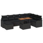 vidaXL Set de canapele pentru grădină cu pernă 9 pcs Negru vidaXL Set de canapele pentru grădină cu pernă 9 pcs Negru