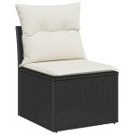 Set 10 Piese Canapea de Grădină cu Perne Negru Ratan Poliwoven Acacia Set 10 Piese Canapea de Grădină cu Perne Negru Ratan Poliwoven Acacia