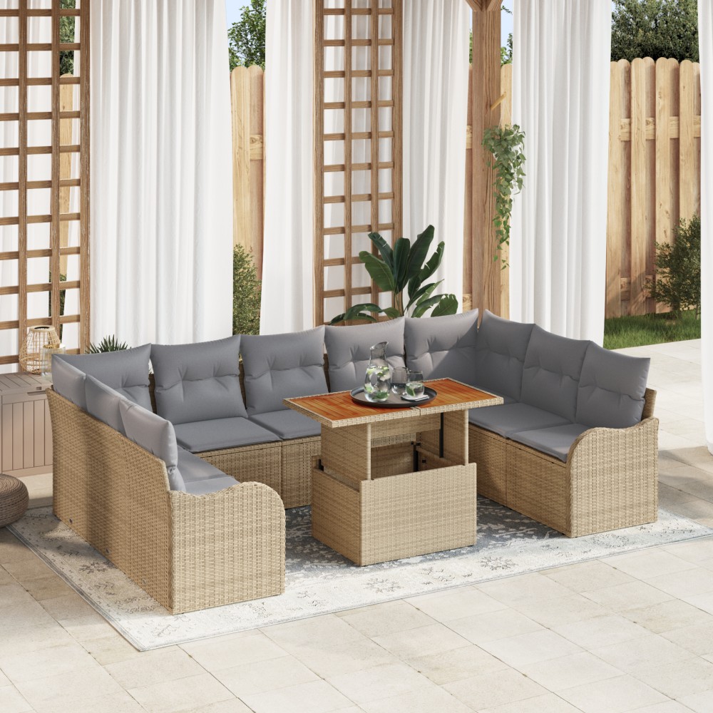 vidaXL Set de canapele pentru grădină 10 pcs bej și gri deschis