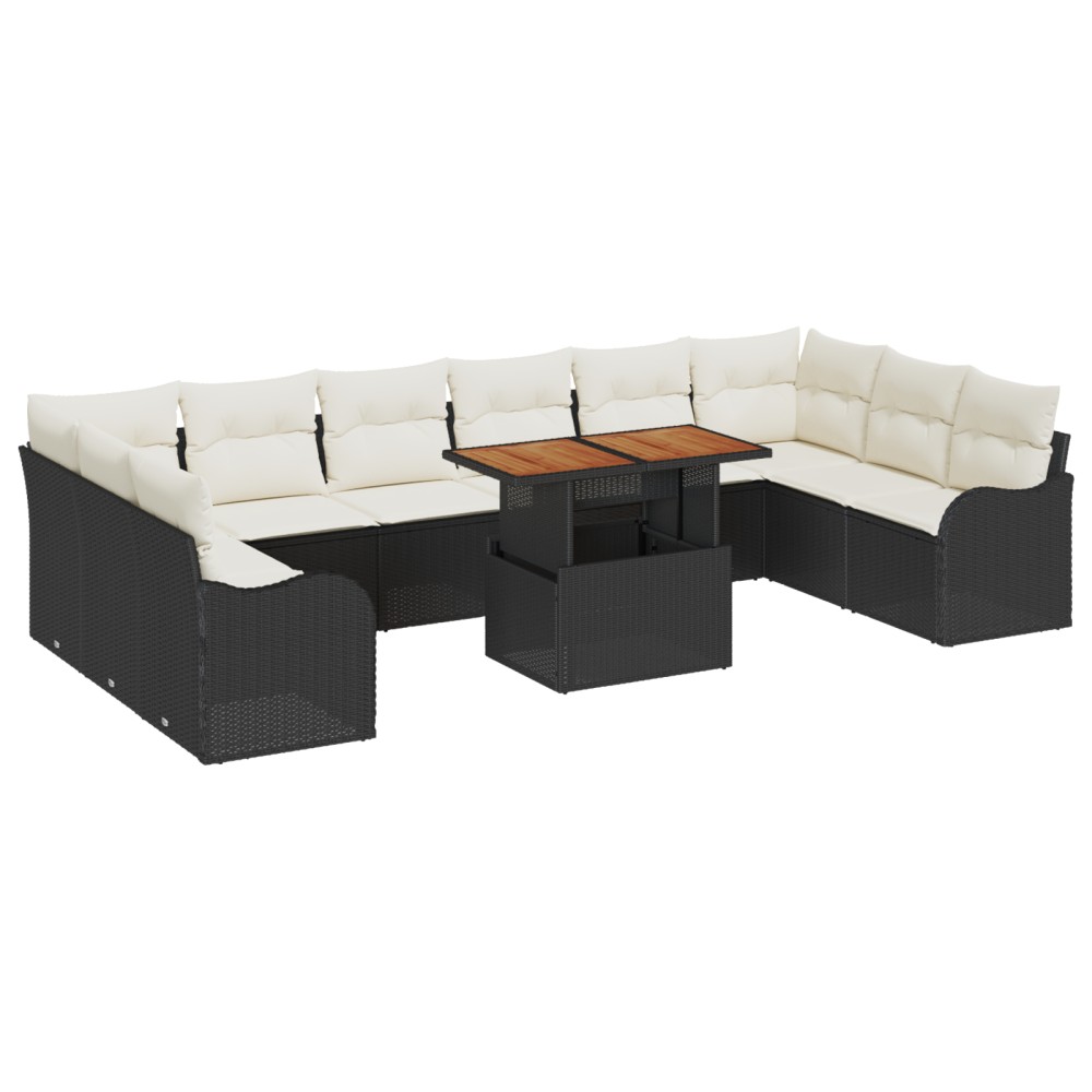 vidaXL Set de canapele pentru grădină cu pernă 11 pcs negru și crem