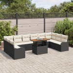 vidaXL Set de canapele pentru grădină cu pernă 11 pcs negru și crem