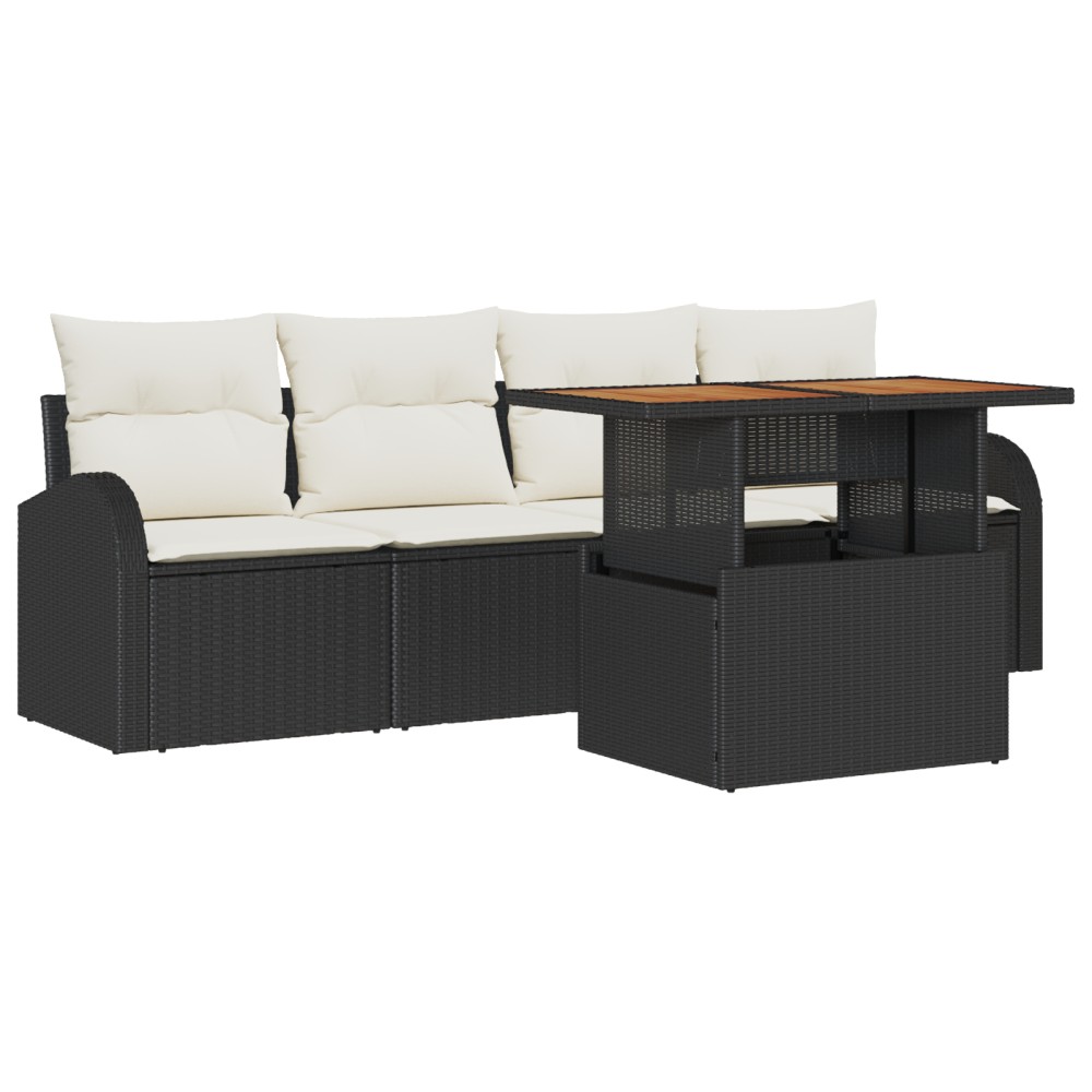 vidaXL Set de canapele pentru grădină cu pernă 5 pcs negru și crem