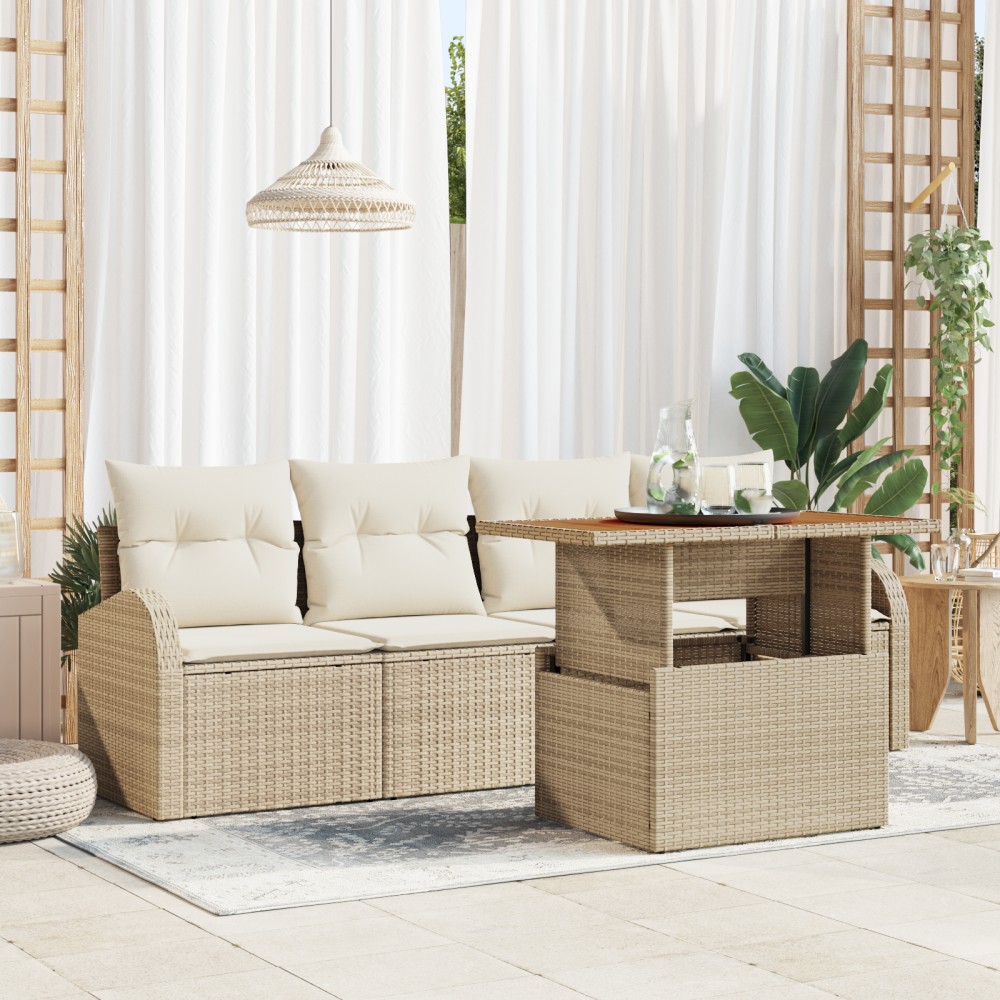 vidaXL Set de canapele pentru grădină cu pernă 5 pcs bej și crem
