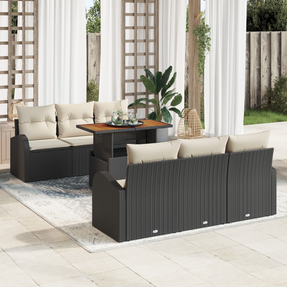 vidaXL Set de canapele pentru grădină cu pernă 7 pcs negru și crem