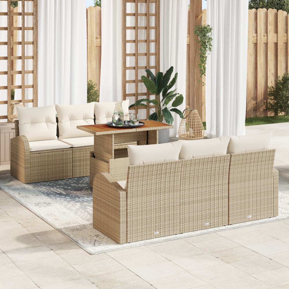 vidaXL Set de canapele pentru grădină cu pernă 7 pcs bej și crem