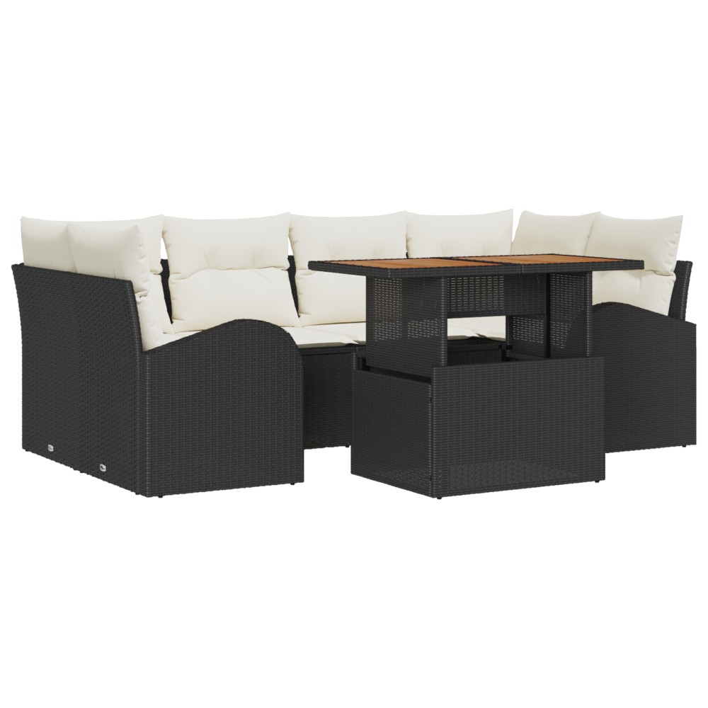 vidaXL Set de canapele pentru grădină cu pernă 7 pcs negru și crem