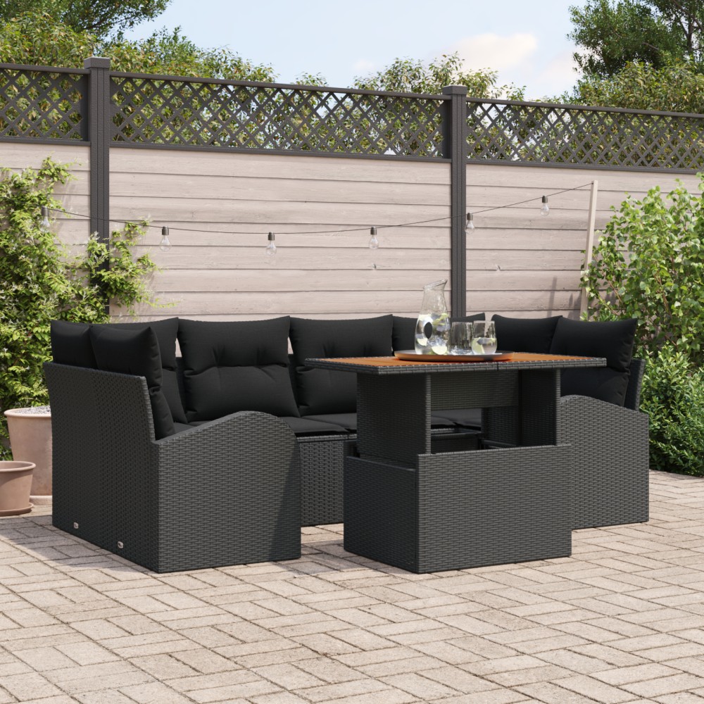 vidaXL Set de canapele pentru grădină 7 pcs Negru 100 x 55 x 73 cm