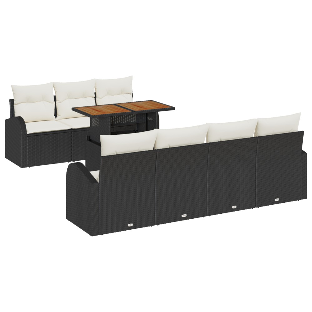 vidaXL Set de canapele pentru grădină cu pernă 8 pcs negru și crem