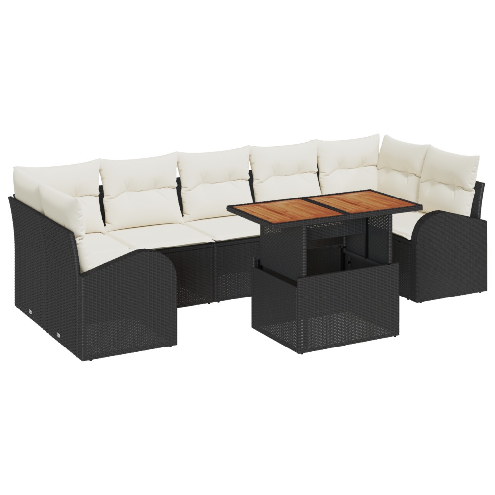 vidaXL Set de canapele pentru grădină cu pernă 8 pcs negru și crem
