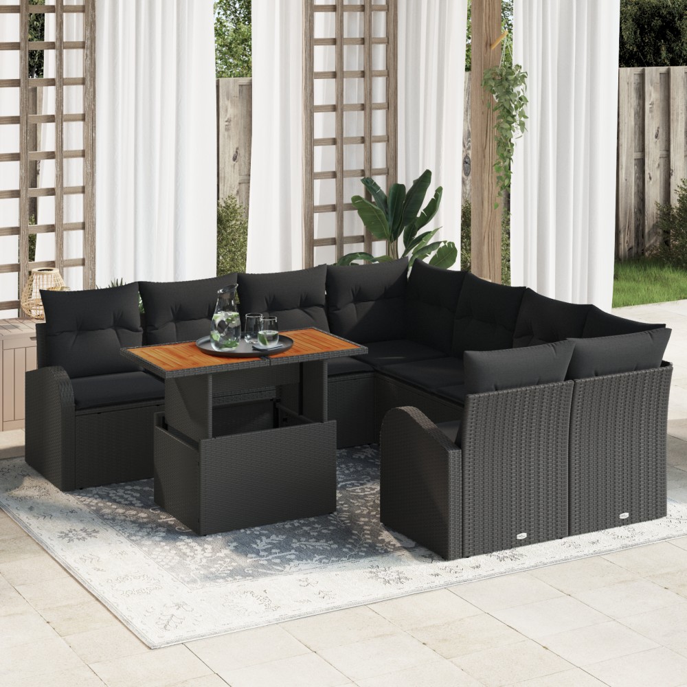 vidaXL Set de canapele pentru grădină 9 pcs Negru 100 x 55 x 73 cm
