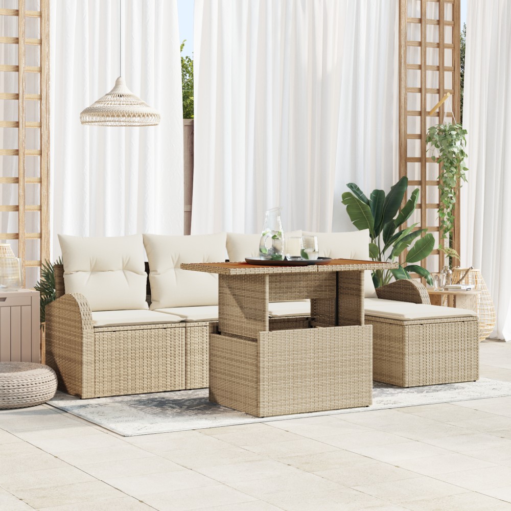 vidaXL Set de canapele pentru grădină cu pernă 6 pcs bej și crem