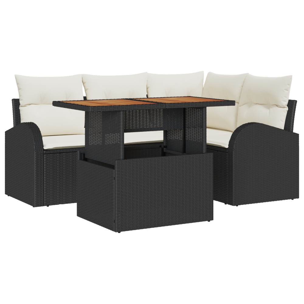 vidaXL Set de canapele pentru grădină cu pernă 5 pcs negru și crem