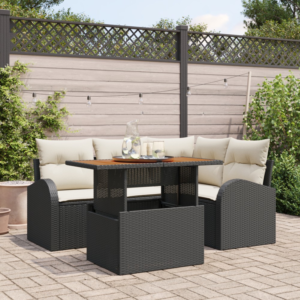 vidaXL Set de canapele pentru grădină cu pernă 5 pcs negru și crem
