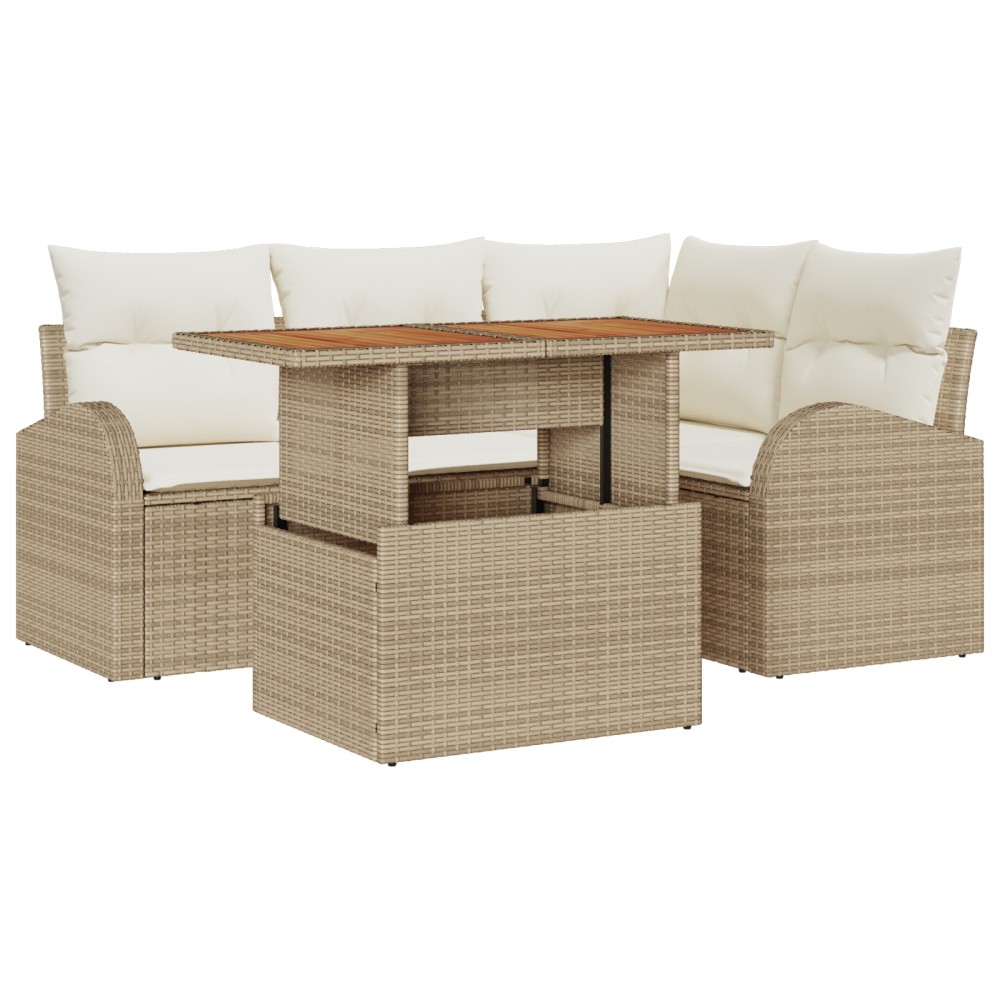 vidaXL Set de canapele pentru grădină cu pernă 5 pcs bej și crem