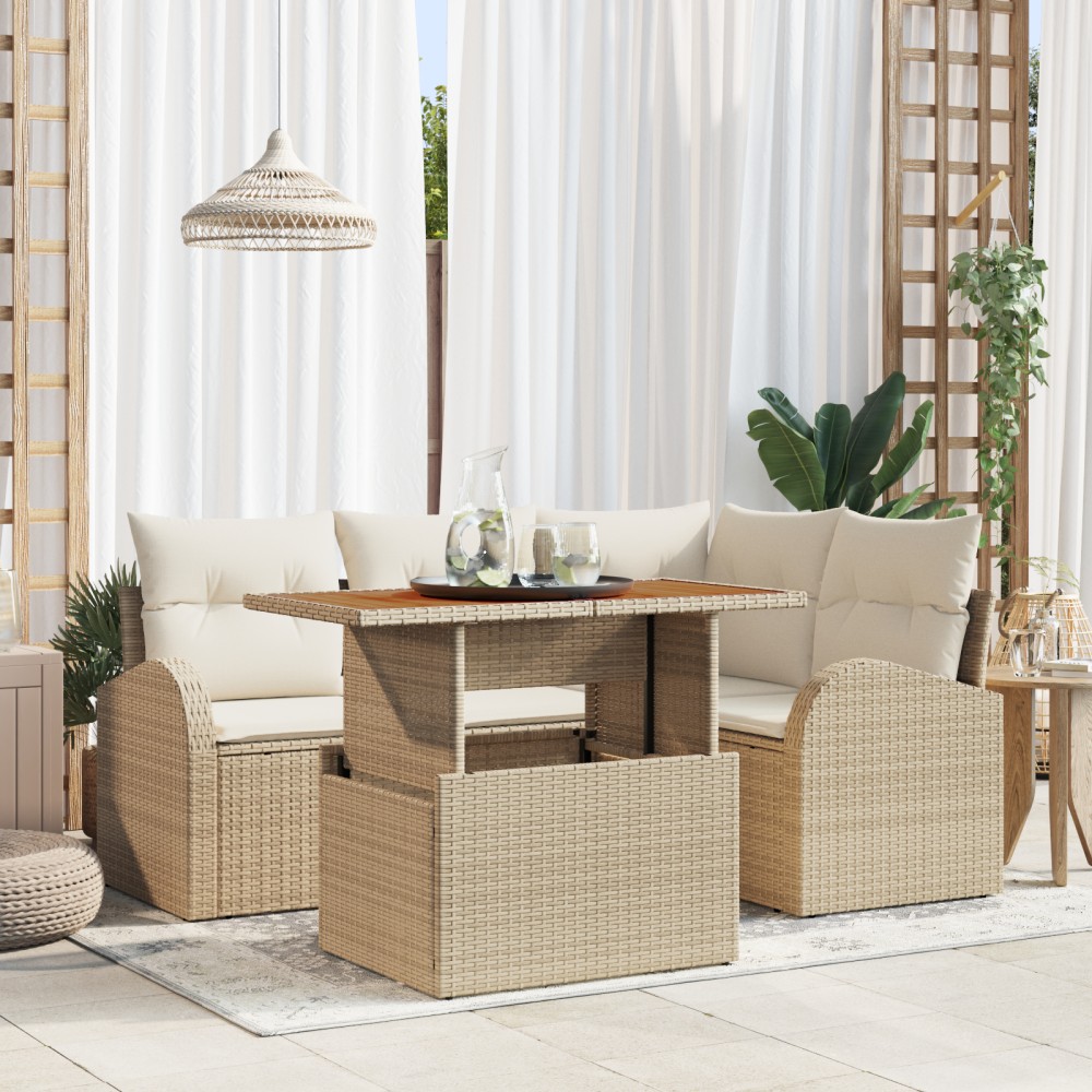 vidaXL Set de canapele pentru grădină cu pernă 5 pcs bej și crem