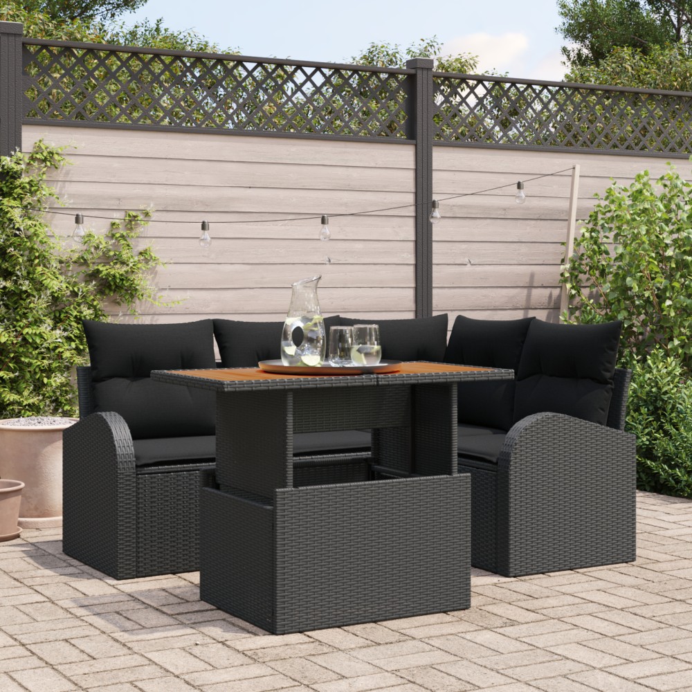 vidaXL Set de canapele pentru grădină 5 pcs Negru 100 x 55 x 73 cm
