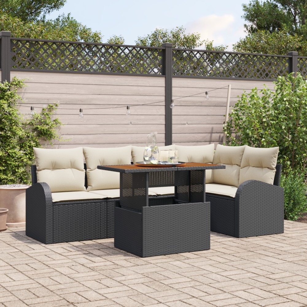 vidaXL Set de canapele pentru grădină cu pernă 6 pcs negru și crem