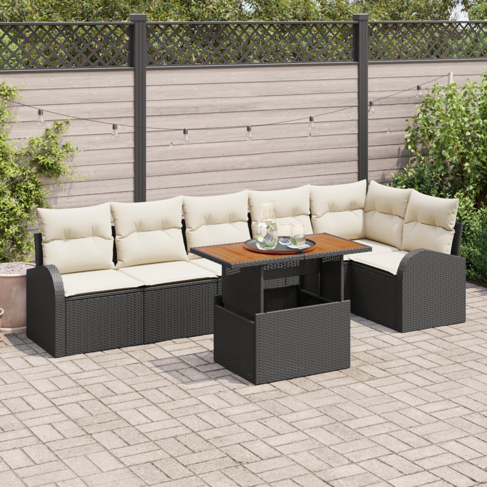 vidaXL Set de canapele pentru grădină cu pernă 7 pcs negru și crem