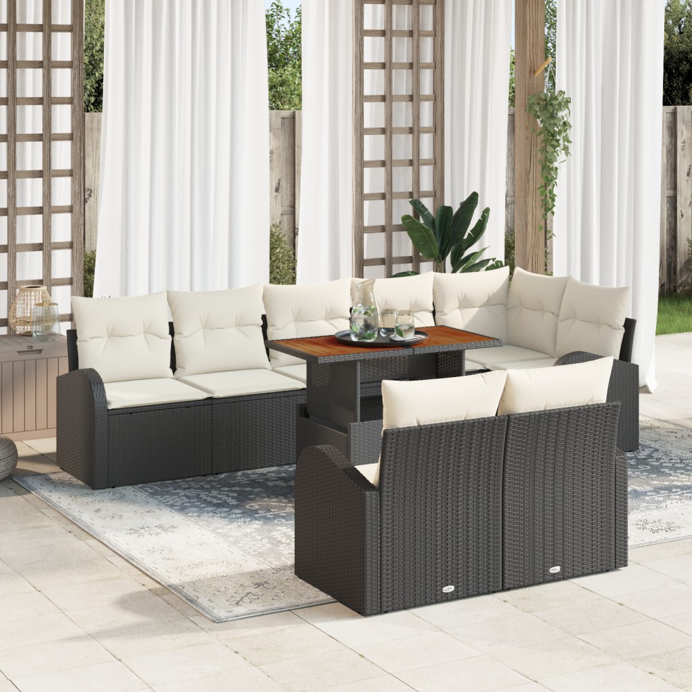 vidaXL Set de canapele pentru grădină cu pernă 9 pcs negru și crem
