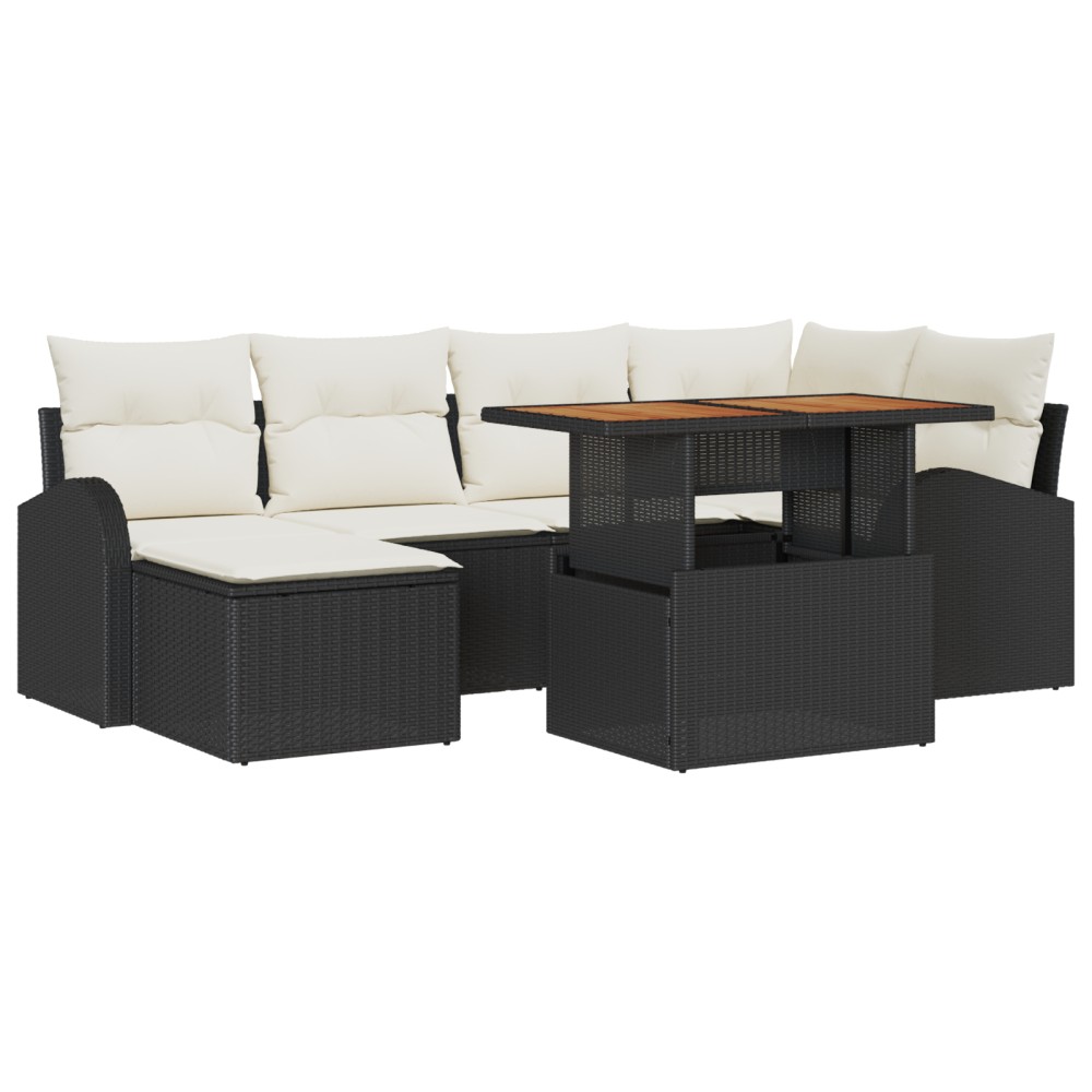 vidaXL Set de canapele pentru grădină cu pernă 7 pcs negru și crem