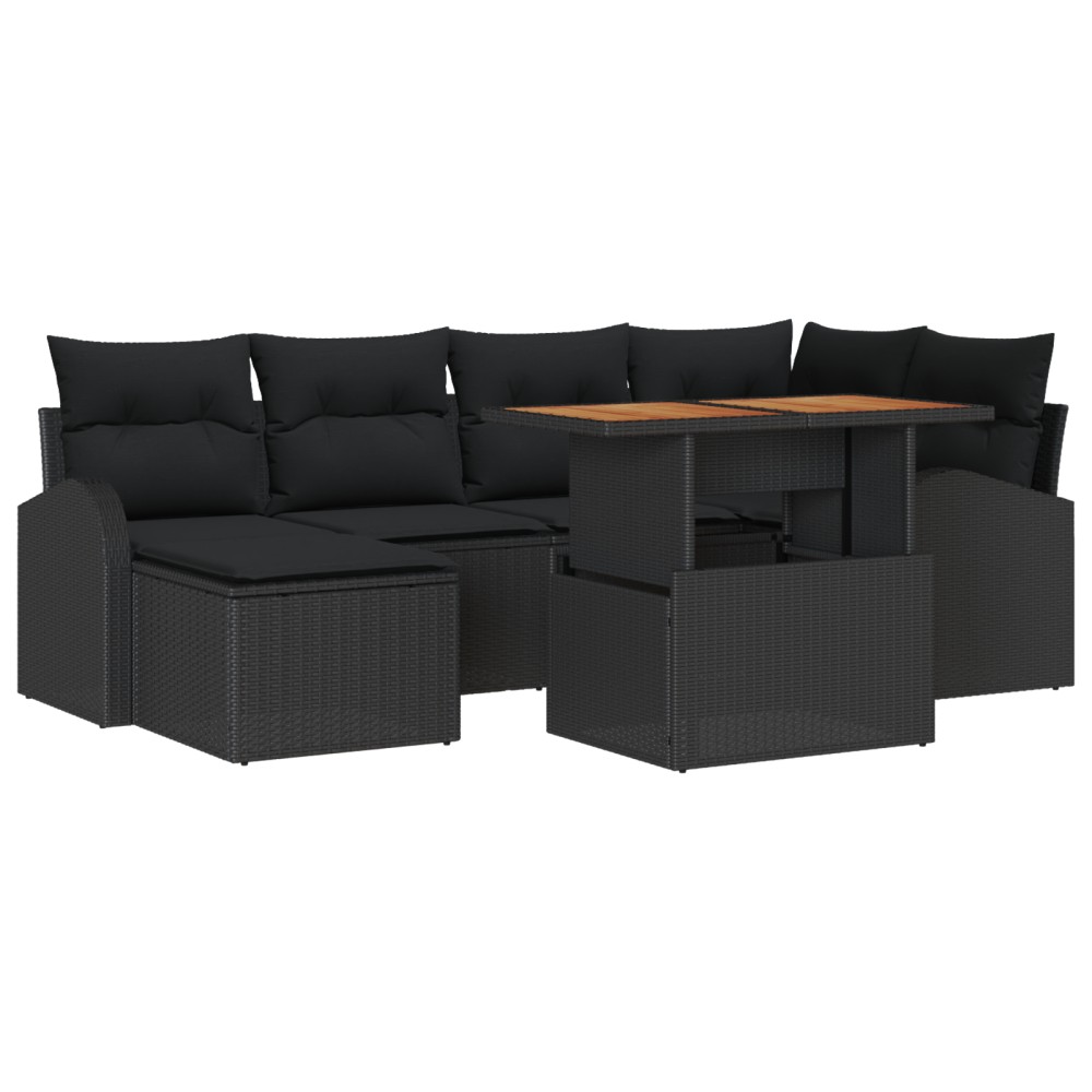 vidaXL Set de canapele pentru grădină cu pernă 7 pcs Negru