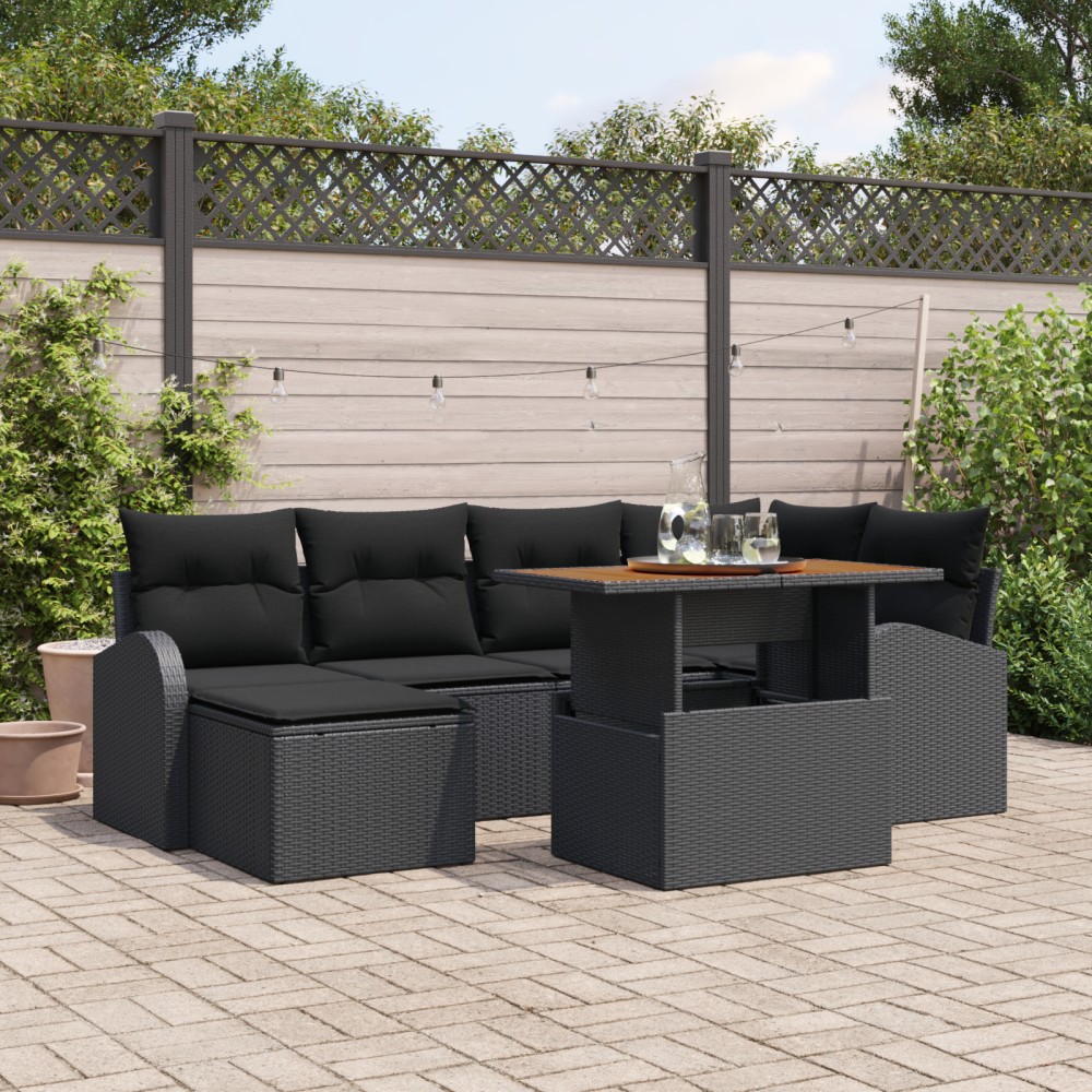 vidaXL Set de canapele pentru grădină cu pernă 7 pcs Negru